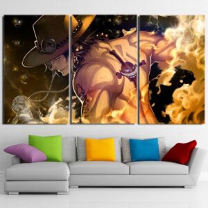One Piece Ace Standing In Flames Back View Orange 3pcs Canvas