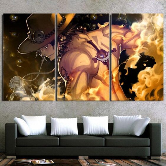 One Piece Ace Standing In Flames Back View Orange 3pcs Canvas