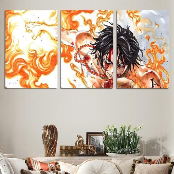 One Piece Bloody Ace Fire Fist Burning Body 3pcs Wall Art