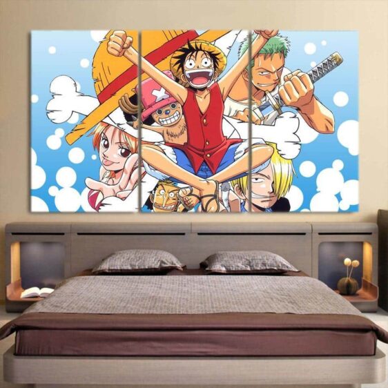 One Piece Complete Straw Hat Pirate Blue 3pcs Wall Art Decor