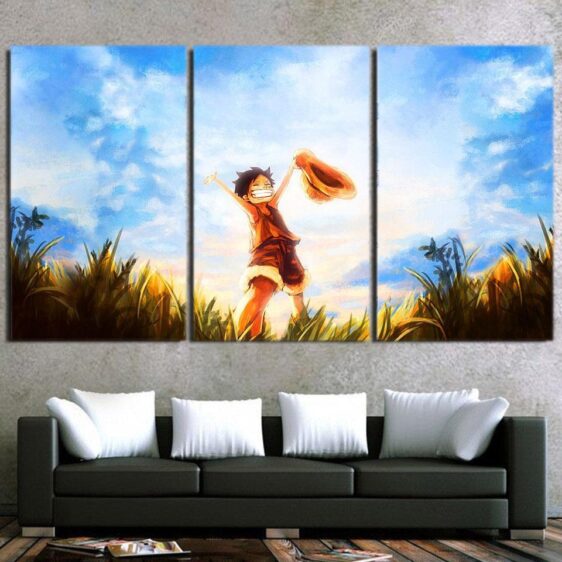 One Piece Happy Young Monkey D Luffy Sunset 3pcs Canvas Print