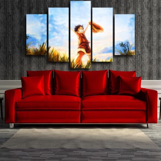 One Piece Happy Young Monkey D Luffy Sunset 5pcs Canvas Print