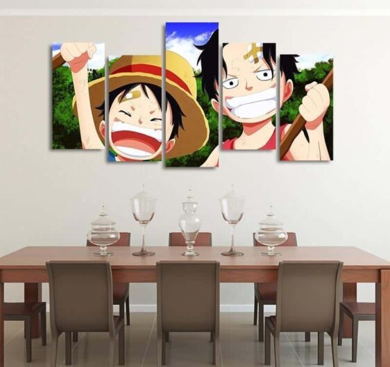 One Piece Kid Luffy Ace Big Smile Asymmetrical 5pcs Wall Art