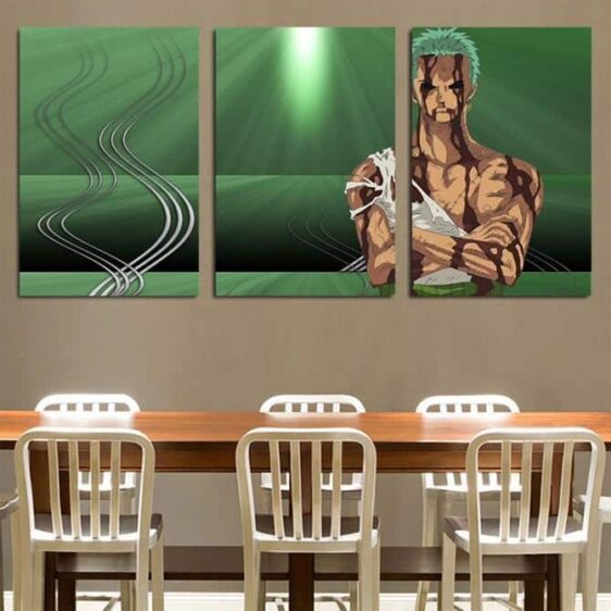 One Piece Roronoa Zoro Covered In Blood Green 3pcs Wall Art