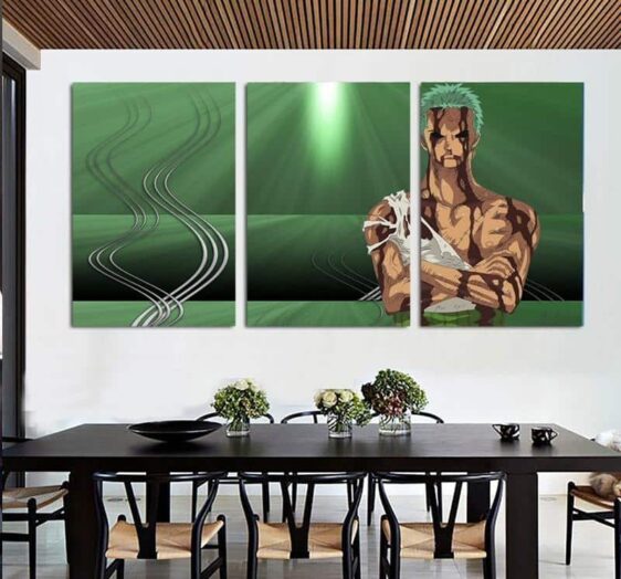 One Piece Roronoa Zoro Covered In Blood Green 3pcs Wall Art