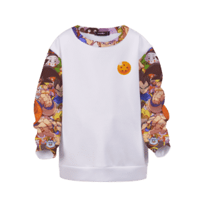 DBZ All Characters Awesome Art White Kids Pullover Sweater