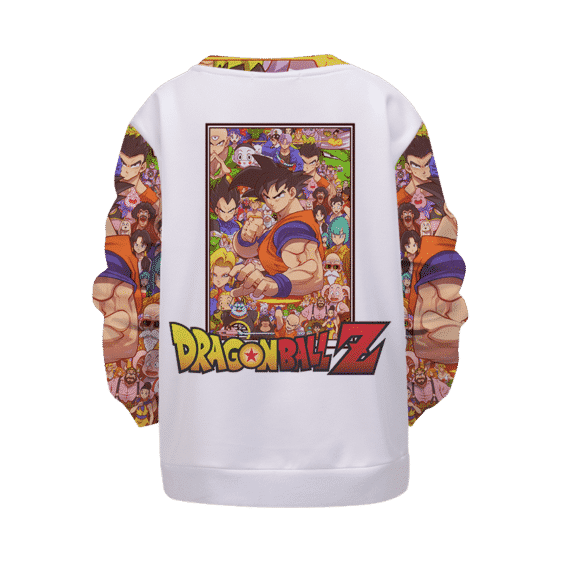 DBZ All Characters Awesome Art White Kids Pullover Sweater