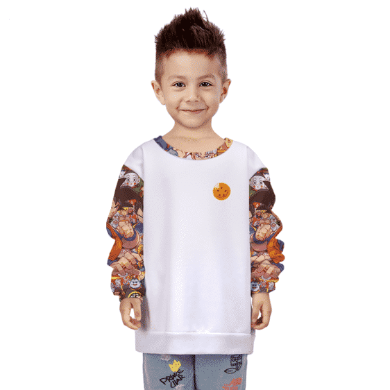 DBZ All Characters Awesome Art White Kids Pullover Sweater