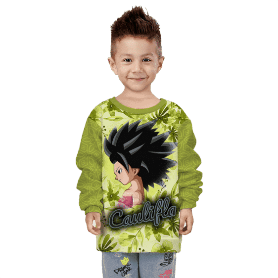 Dragon Ball Caulifla Floral Green Yellow Retro Sexy Kids Sweatshirt