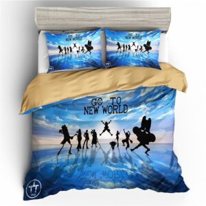 Go To New World Straw Hats Silhouette Blue Bedding Set