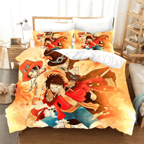Luffy Ace And Sabo Strong Brotherhood Yellow Bedding Set