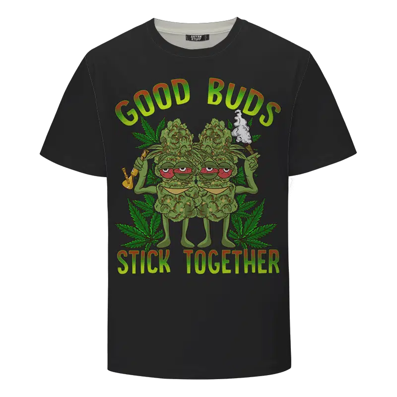 Marijuana Good Buds Stick Together Stoned Cartoon Dope T-Shirt
