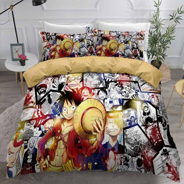 Luffy And One Piece Anime Characters Black Bedding Set