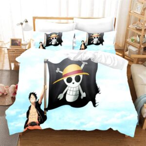 One Piece Luffy Holding The Straw Hat Pirate Flag Bed Set