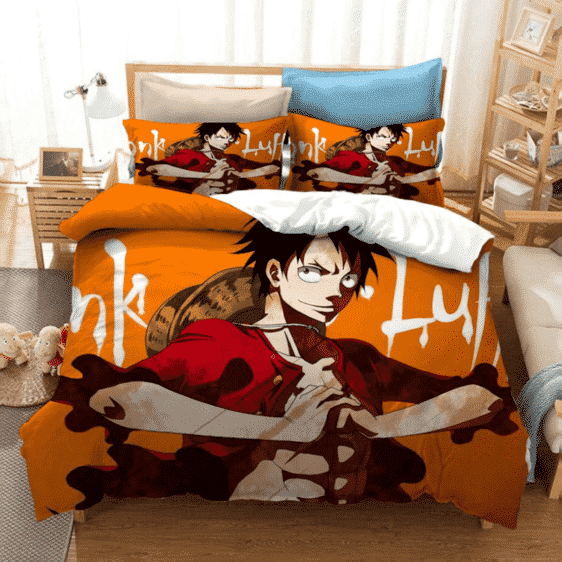 One Piece Monkey D. Luffy Cracking Joints Orange Bedding Set