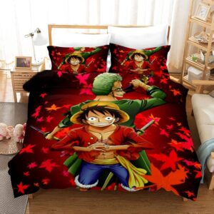 One Piece Red Maple Leaves Luffy And Zoro Bedding Set