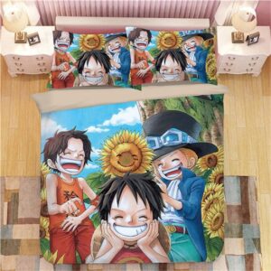 Playful Young Ace Luffy & Sabo Sunflower Garden Bedding Set