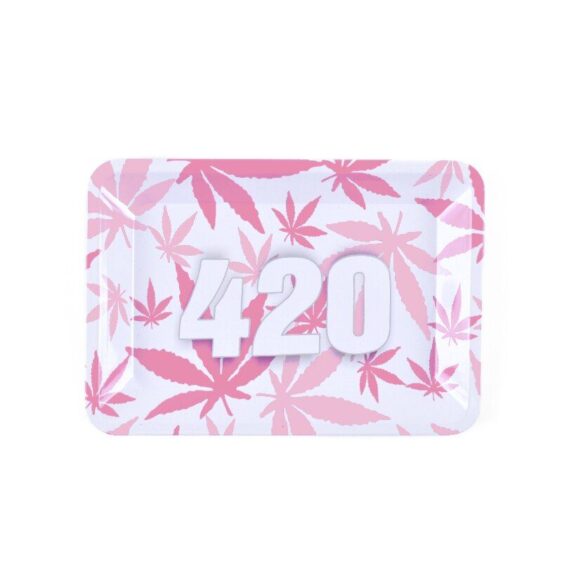 Stylish 420 Pinky Marijuana Leaf Herb Rolling Tray