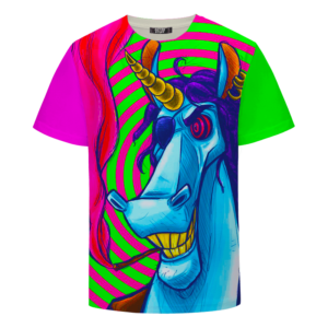 Trippy Unicorn Smoking Joint Neon 420 Marijuana T-Shirt