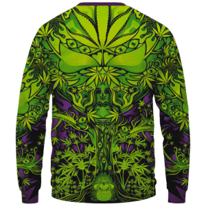 All Over Marijuana Trippy Dope Art Design 420 Weed Crewneck Sweater Back
