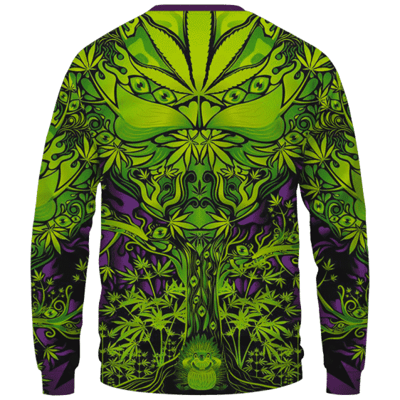 All Over Marijuana Trippy Dope Art Design 420 Weed Crewneck Sweater Back