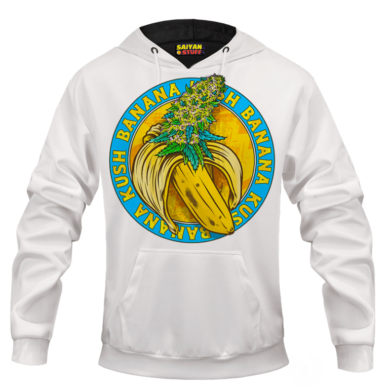 Banana Kush Marijuana Strain Awesome Logo White Hoodie