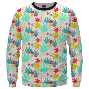 Colorful Marijuana Weed Hemp Print Pattern Crewneck Sweatshirt