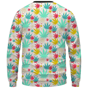Colorful Marijuana Weed Hemp Print Pattern Crewnefck Sweatshirt - Back Mockup