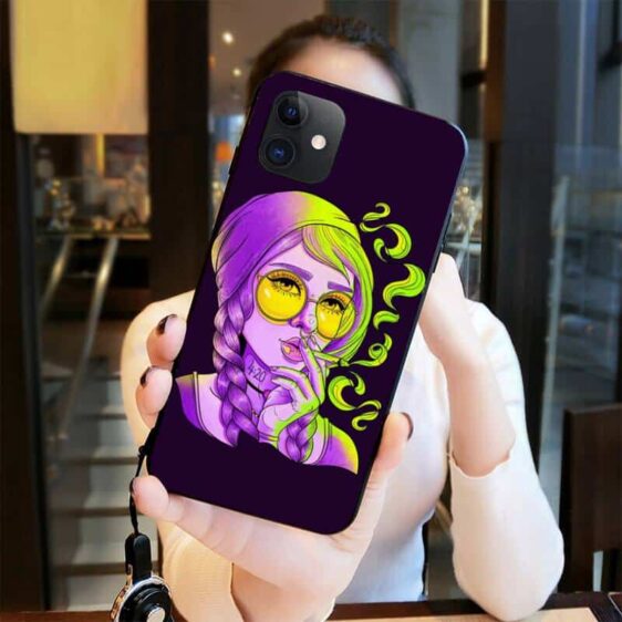 Cute Purple Hippie Smoking Marijuana iPhone 12 Case