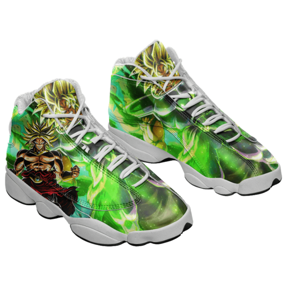 DBZ Broly Legendary Super Saiyan Green All Over Basketball Sneakers - Mockup 1