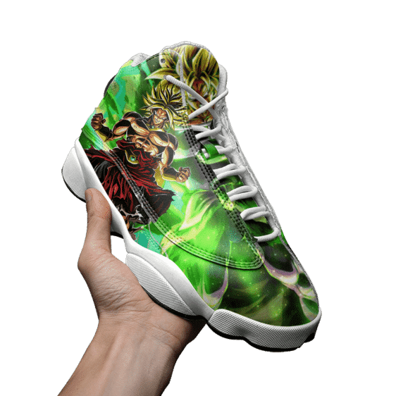 DBZ Broly Legendary Super Saiyan Green All Over Basketball Sneakers - Mockup 3