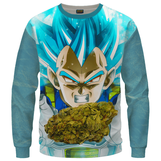 Dragon Ball Stoned Super Saiyan Blue Vegeta Marijuana Nug Cool Crewneck Sweater