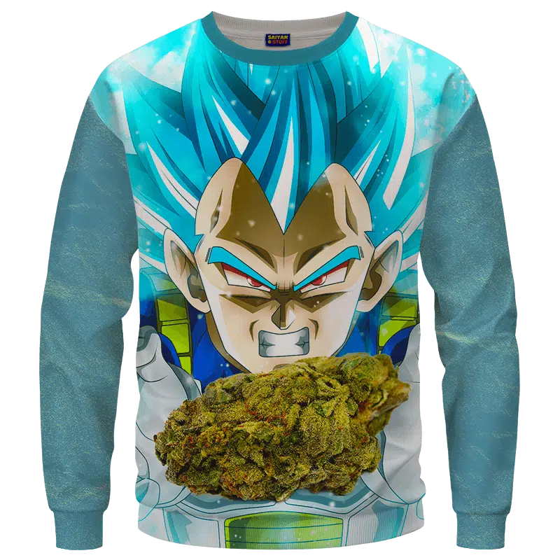Dragon Ball Stoned Super Saiyan Blue Vegeta Marijuana Nug Cool Crewneck Sweater