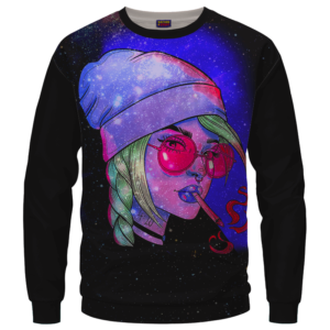 Girl Beanie Vector Art Black Smoking Marijuana Vector Crewneck Sweatshirt