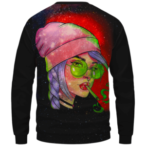 Girl Beanie Vector Art Black Smoking Marijuana Vector Crewneck Sweatshirt - Back Mockup