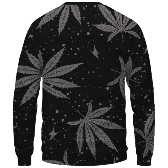 Hippie Skull Awesome Marijuana Leaves Pattern Dope Black Crewneck Sweater - Back Mockup