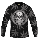Hippie Skull Awesome Marijuana Leaves Pattern Dope Black Hoodie