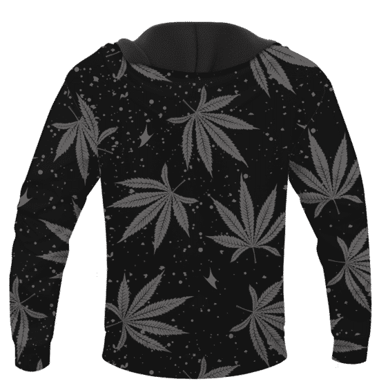 Hippie Skull Awesome Marijuana Leaves Pattern Dope Black Hoodie - BACK