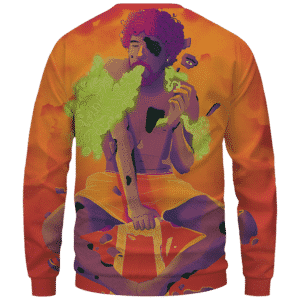 Man Smoking Marijuana Awesome Cool Orange Art Sweater - Back Mockup