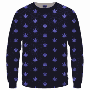 Marijuana Cool And Awesome Pattern Navy Blue Crewneck Sweatshirt