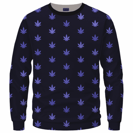 Marijuana Cool And Awesome Pattern Navy Blue Crewneck Sweatshirt