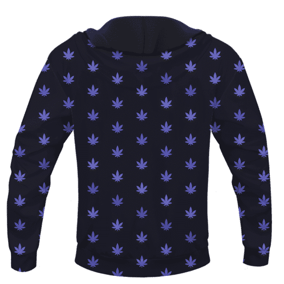 Marijuana Cool And Awesome Pattern Navy Blue Hoodie - BACK