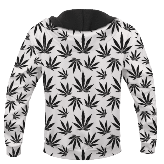 Marijuana Cool White Black Pattern Awesome Hoodie - BACK