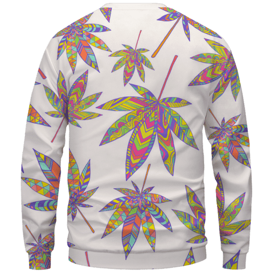 Marijuana Leaf Rainbow Colors All Over Print White Awesome Crewneck Sweater - Back Mockup