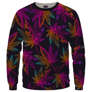 Marijuana Leaf Trippy Colors All Over Print Cool Sweatshirt - Front Mockup