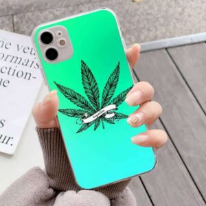 Neon Blue Green Legalize Marijuana Leaf iPhone 12 Case