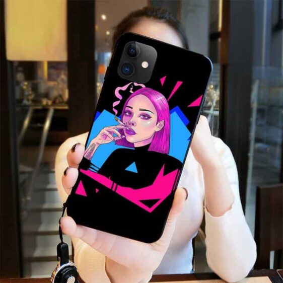 Pink & Black Pop Art Girl Smoking Weed iPhone 12 Cover