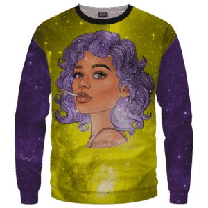 Portrait Smoking Marijuana Joint Purple Gold Galaxy Sweater