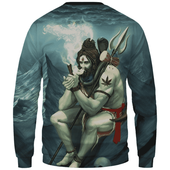 Poseidon Smoking Some Dope 420 Weed All Over Sweater - Back Mockup