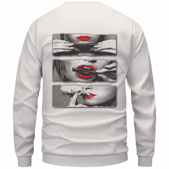 Red Lips Rolling Smoking a Marijuana Joint 420 Crewneck Sweatshirt Back